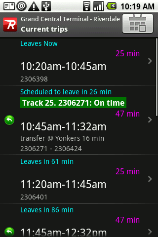 Metro North tracks on Grand Central on Android