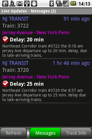 NJ Transit train delays shown on Android
