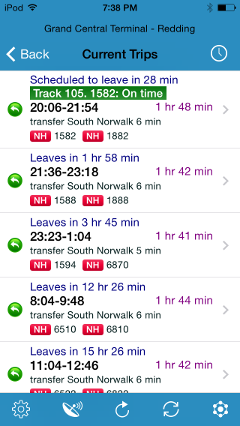 NJT Trains Listing on iPhone