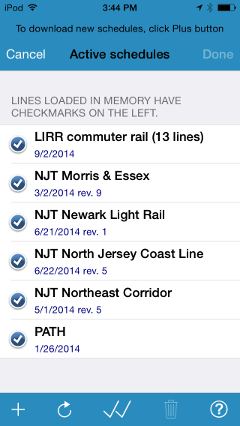 NJT Schedules List on iPhone