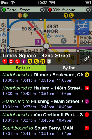 NYC Subway on iPhone - train departures